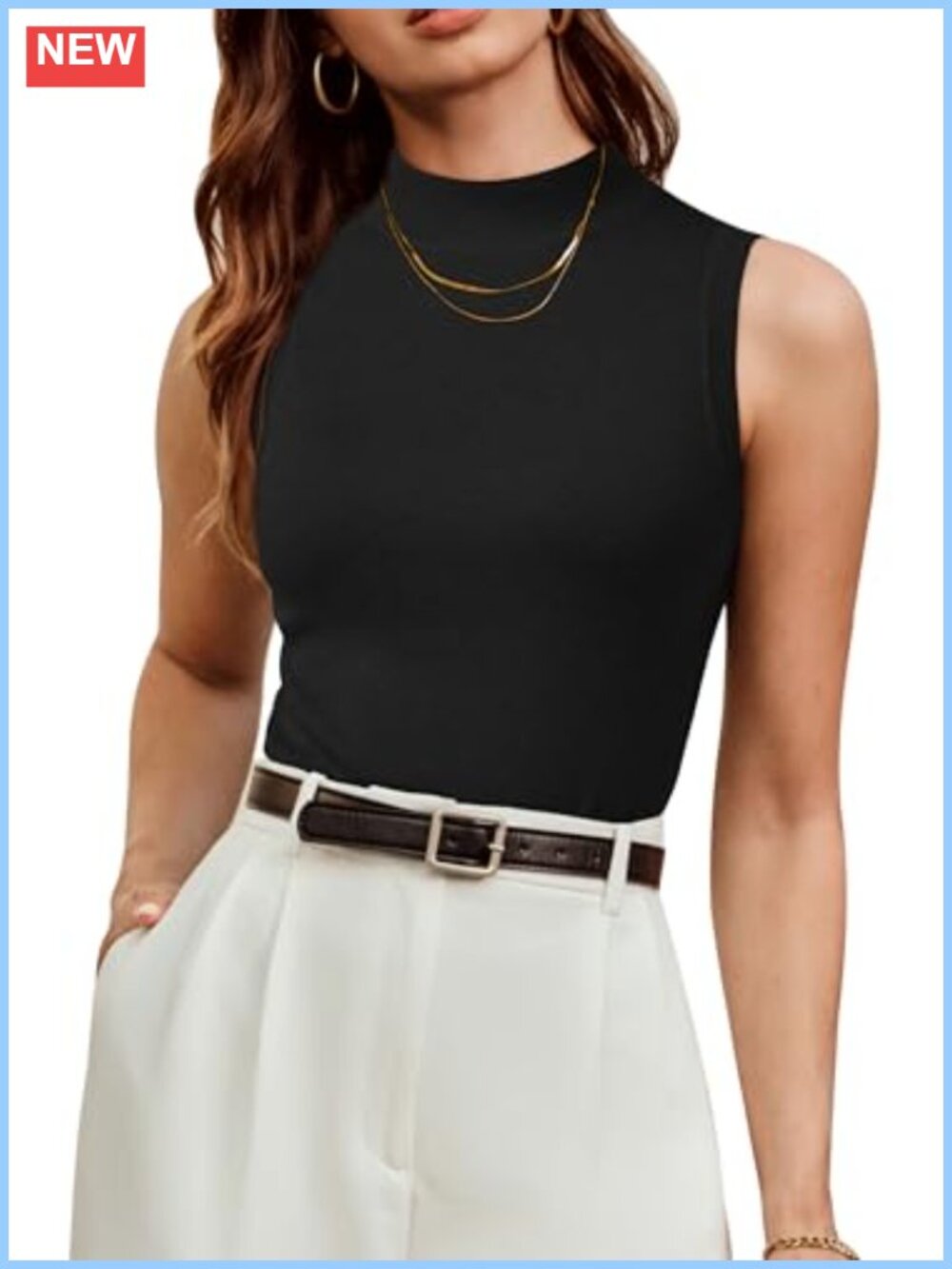 Women's Wool Blend Sleeveless Mock Neck Tank Top Fall Business Casual